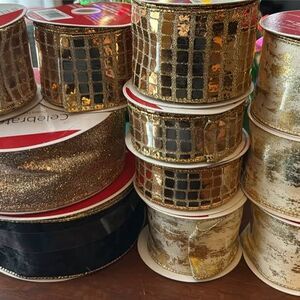 11 Spools Black Gold Ribbon Christmas New Year’s Eve Party Decorations NEW